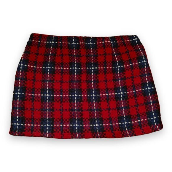 autres filles Red & Navy Plaid Tweed Mini Skirt US Large BNWOT - Picture 2 of 6